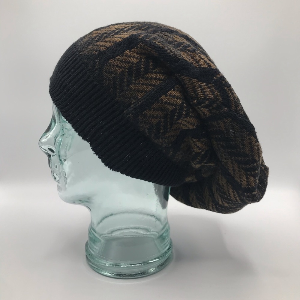 Super Slouchy Rasta Style Beanie Brown/Black Knit